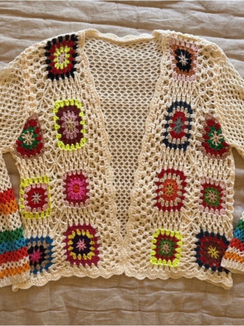 Boho Crochet Cardigan Multicolor Granny Squares